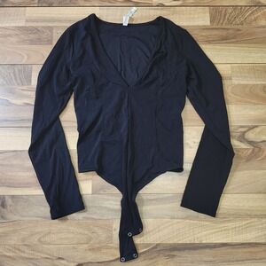 Free People One Piece Long-Sleeve Bodysuit Black Size Large